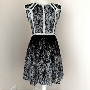 Moon Geometrical Black and Gray Embroidered Semi-sheer Mini Dress